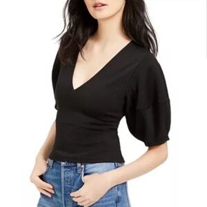Free People Black Terri Bubble Sleeve Blouse Size Small Back Zipper